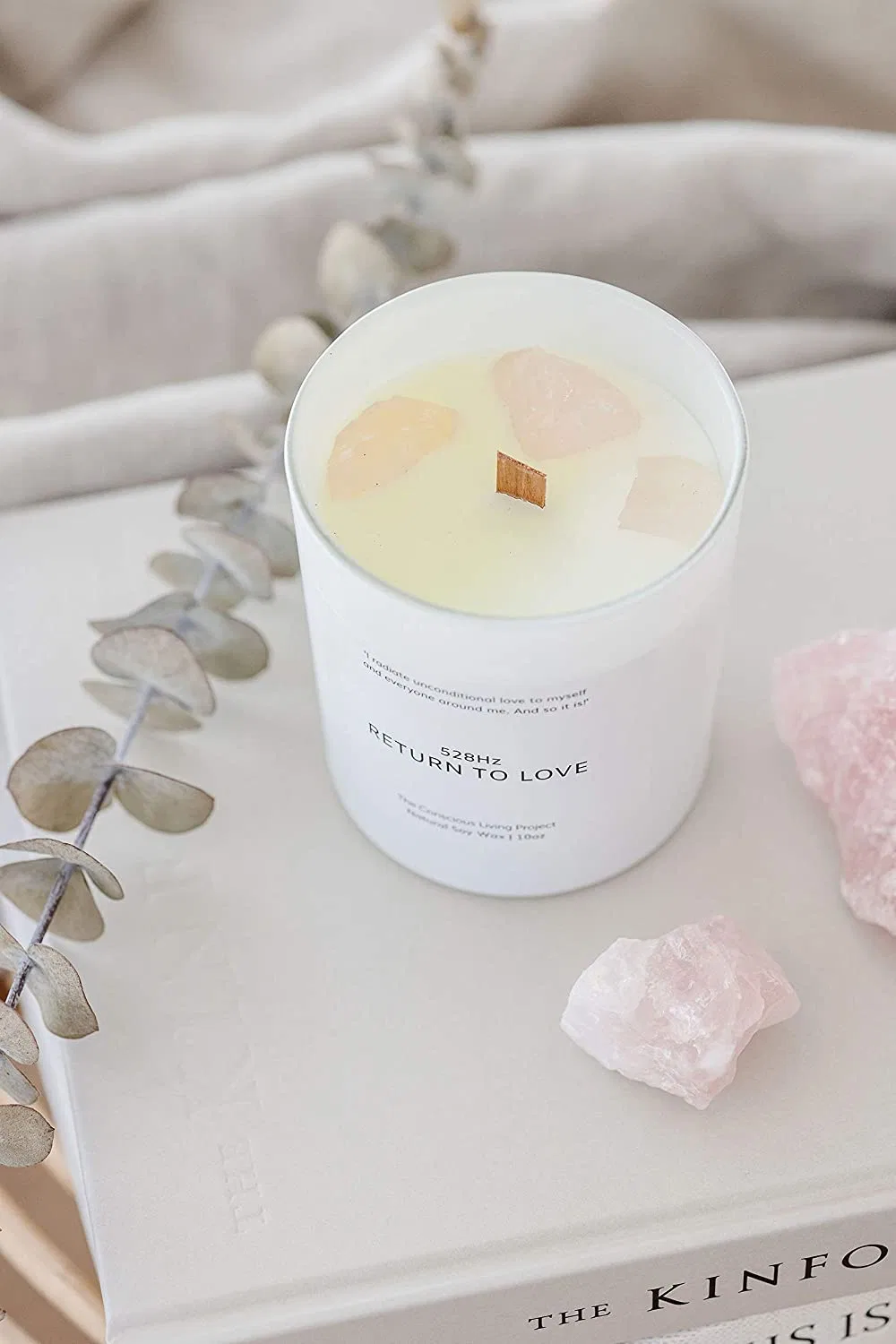 Heart Chakra Crystal Candle for Love Healing Cleansing Manifesting Soy Wax Luxury Candle