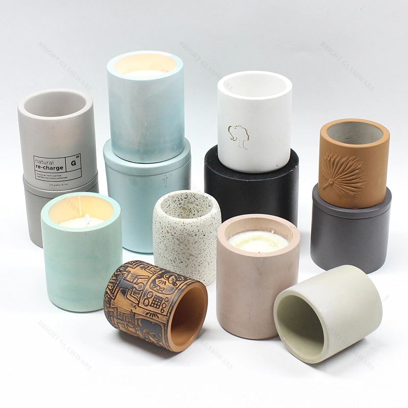 Unique Custom Empty Concrete Cement Candle Jar Round Matte Candle Jars Holder Ceramic Candle Holder