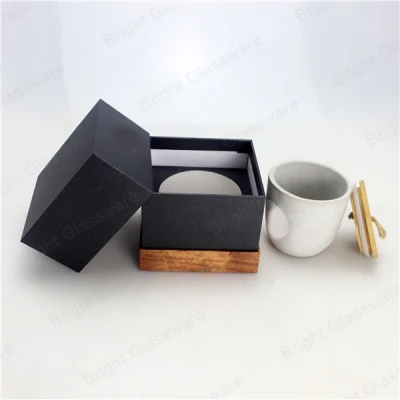 Concrete Candle Holder with Wooden Lid and Luxury Gift Box