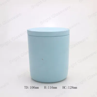 Cylinder Blue Concrete Cement Candle Jar with Lid